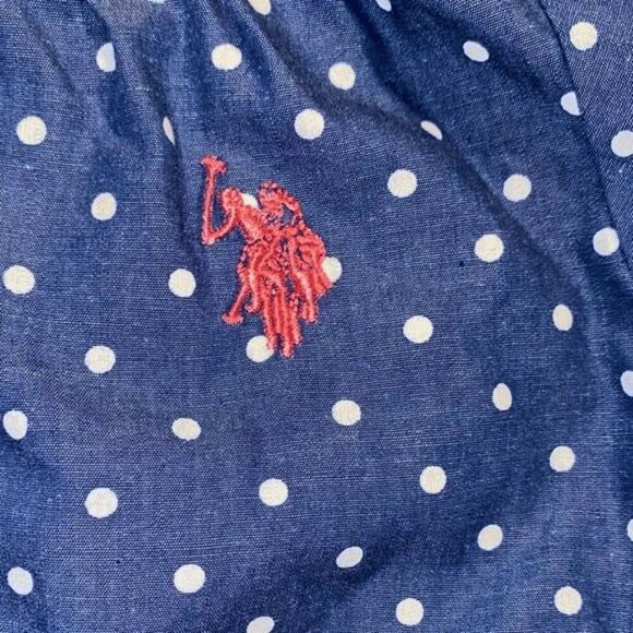 U.S. POLO Assn Dress 24 Months Baby Girl Polka Dot Blue Pink Shirt Denim EUC - Picture 4 of 4